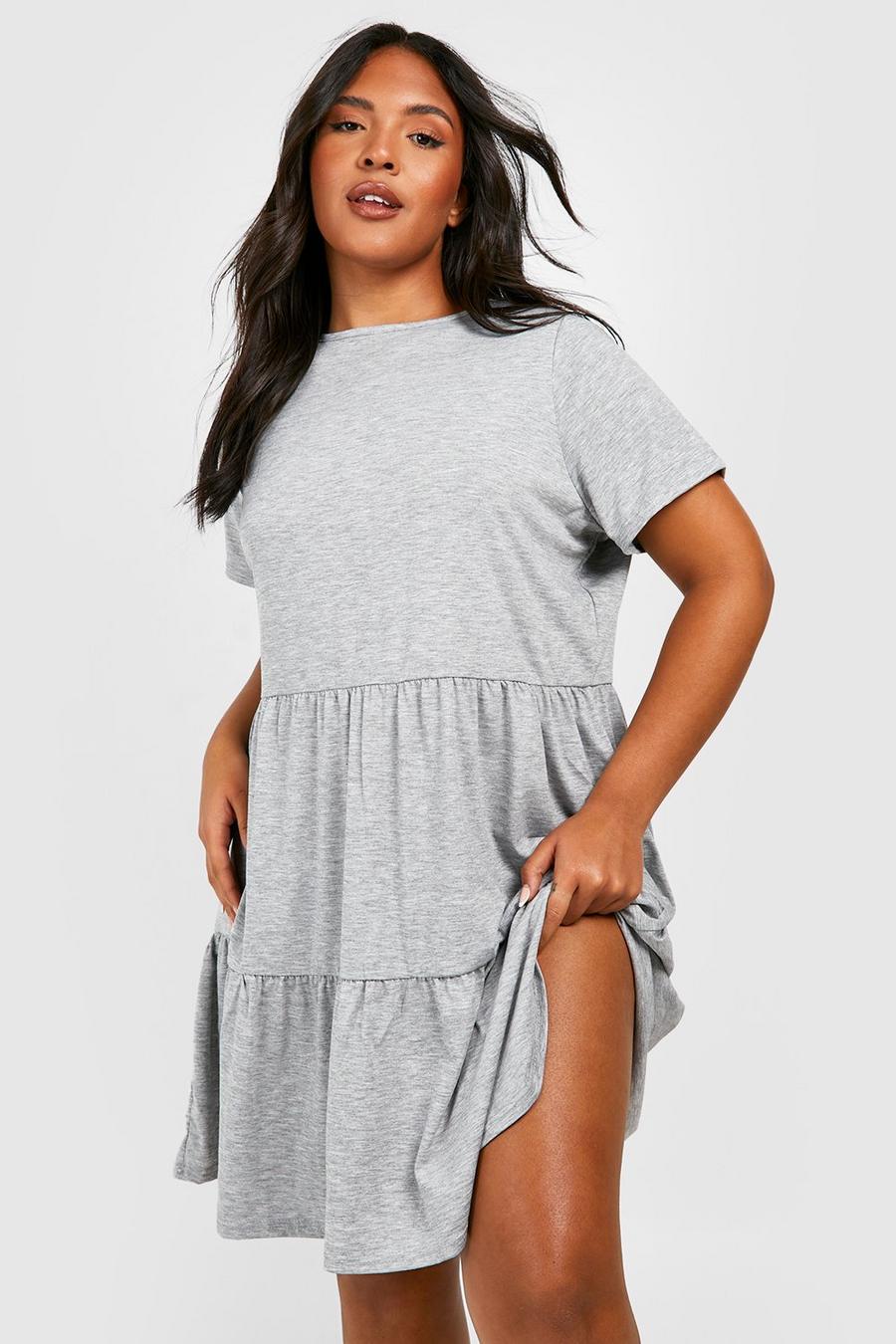 Grey marl Plus Jersey Knit Tiered Smock Dress image number 1