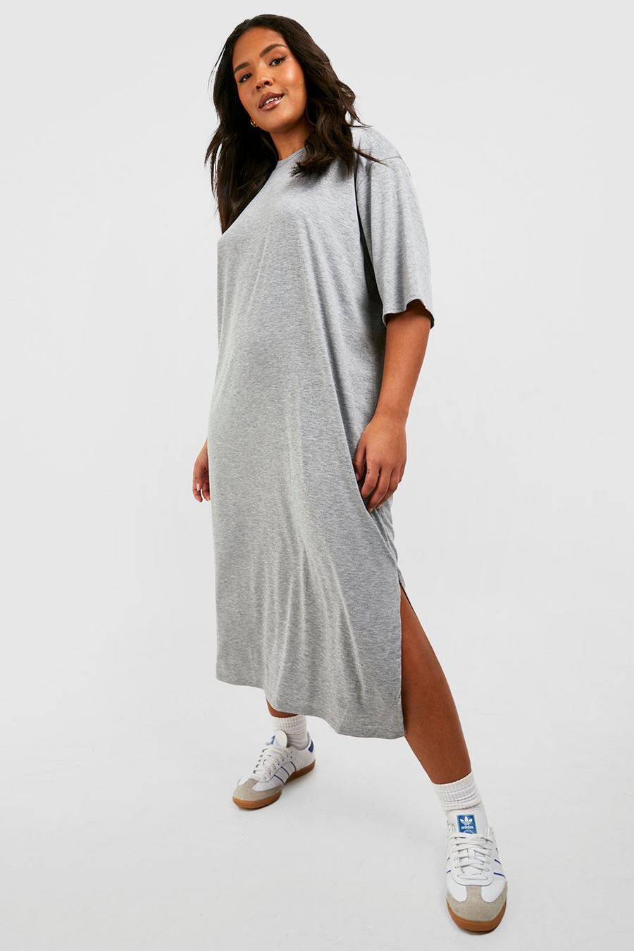 Grey marl Plus Jersey Split Midi T-shirt Dress