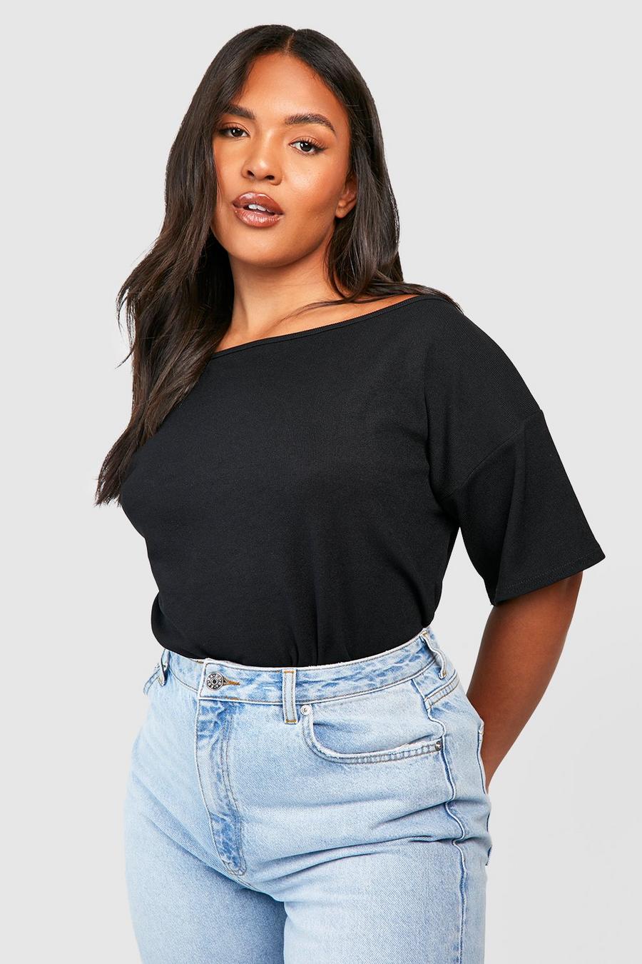T-shirt Plus Size oversize con spalle scese, Black image number 1