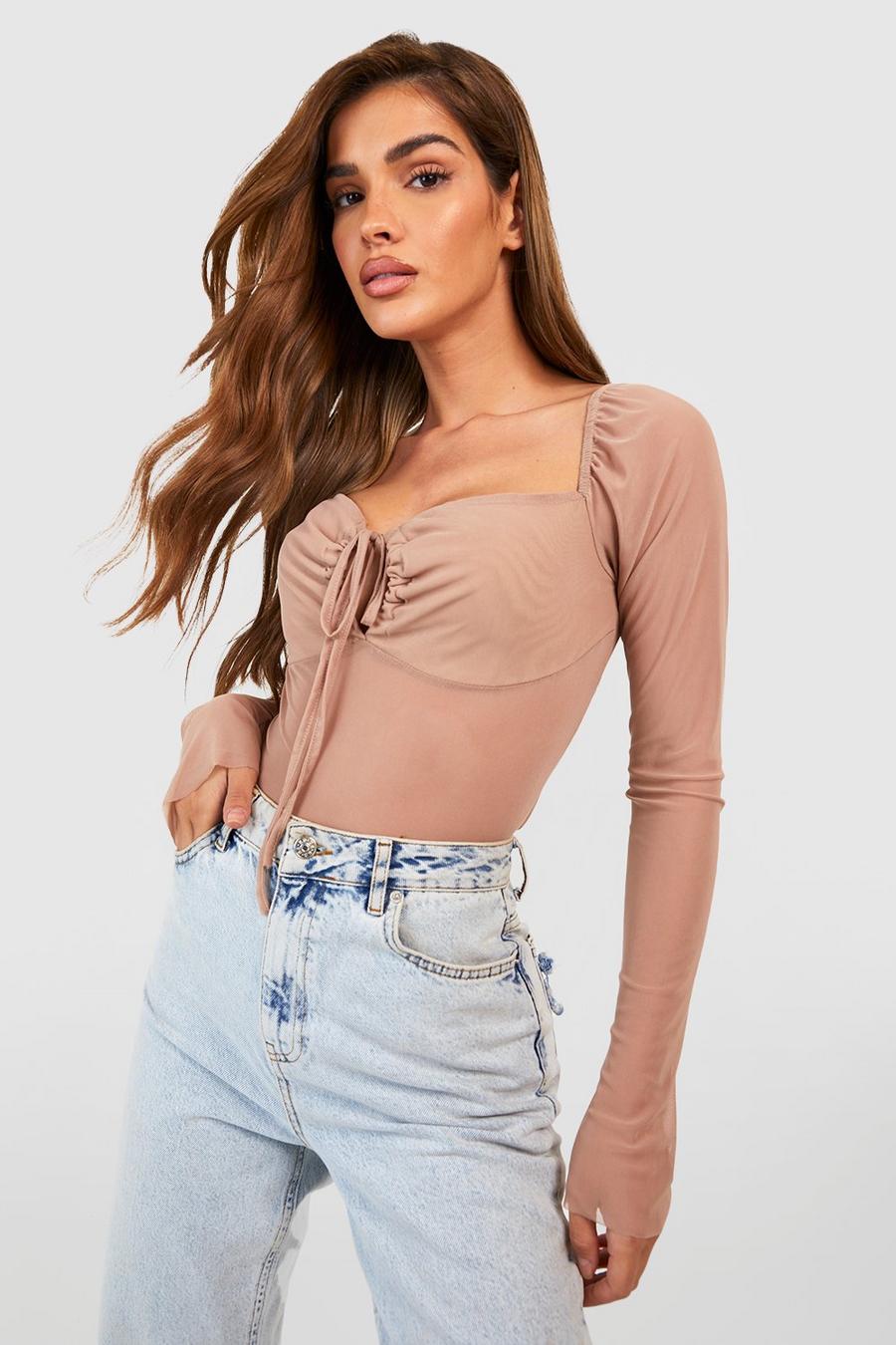 Elastic Fit Push Up Ribbed Tie Front Crop Top Shirt – sunifty