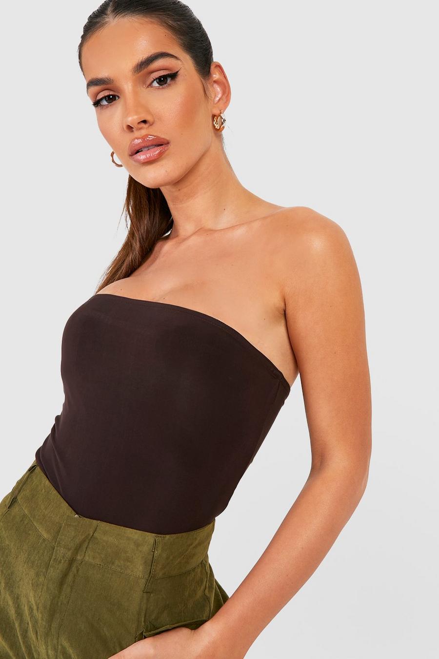 Chocolate brown Double Layer Longline Bandeau Top