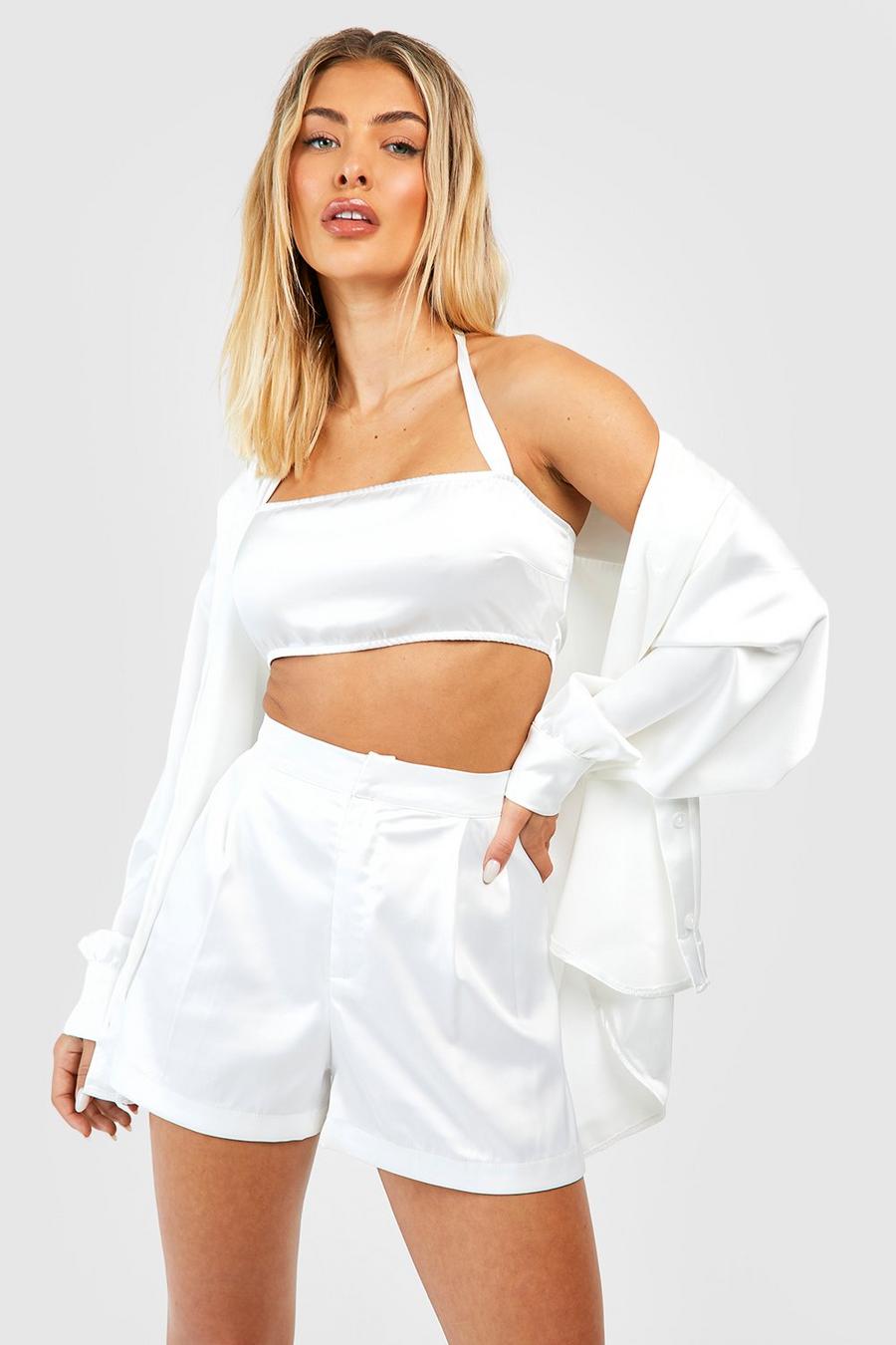 White Premium Satin Bralette Overszied Shirt 2 In 1 image number 1