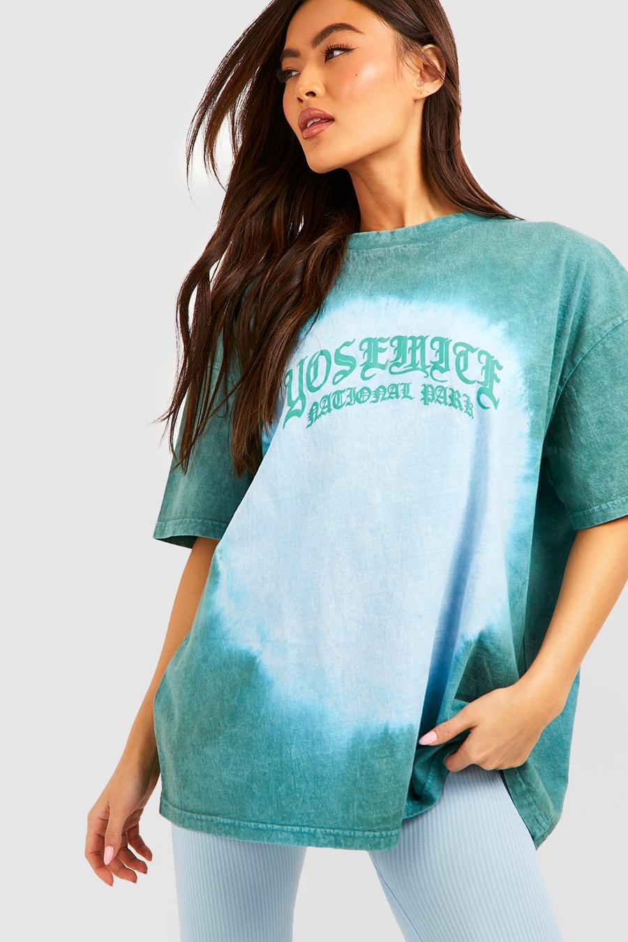 Camiseta oversize con desteñido anudado y estampado de Yosemite, Blue image number 1
