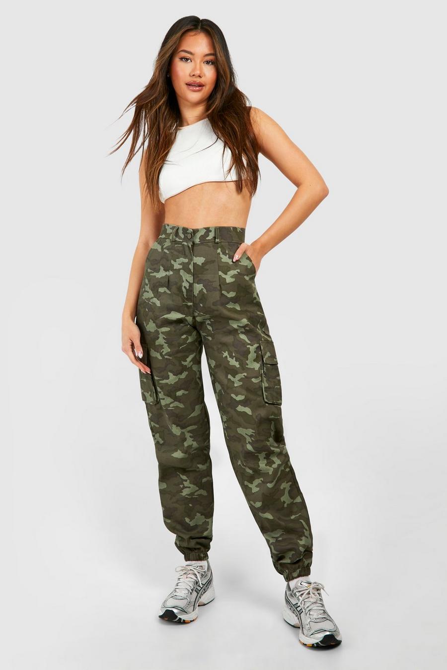 Green High Waisted Camo Print Cargo Pants image number 1
