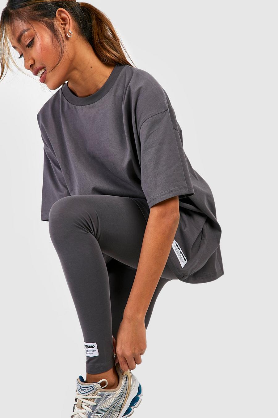 Charcoal grey Oversized Slogan T-shirt And Legging Set 