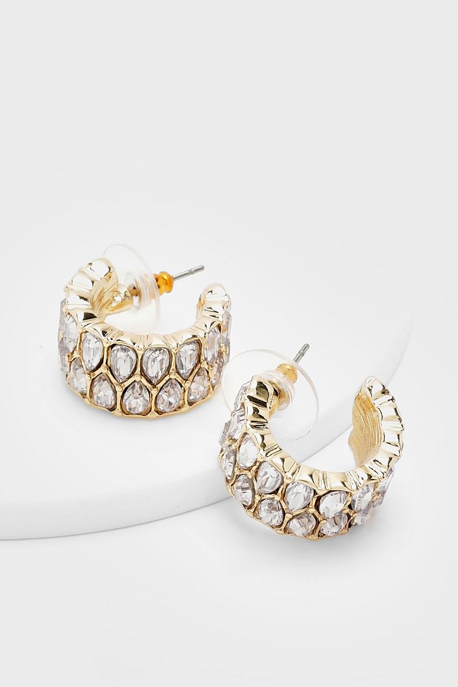 Gold metallic Pear Inlay Hoop Earrings