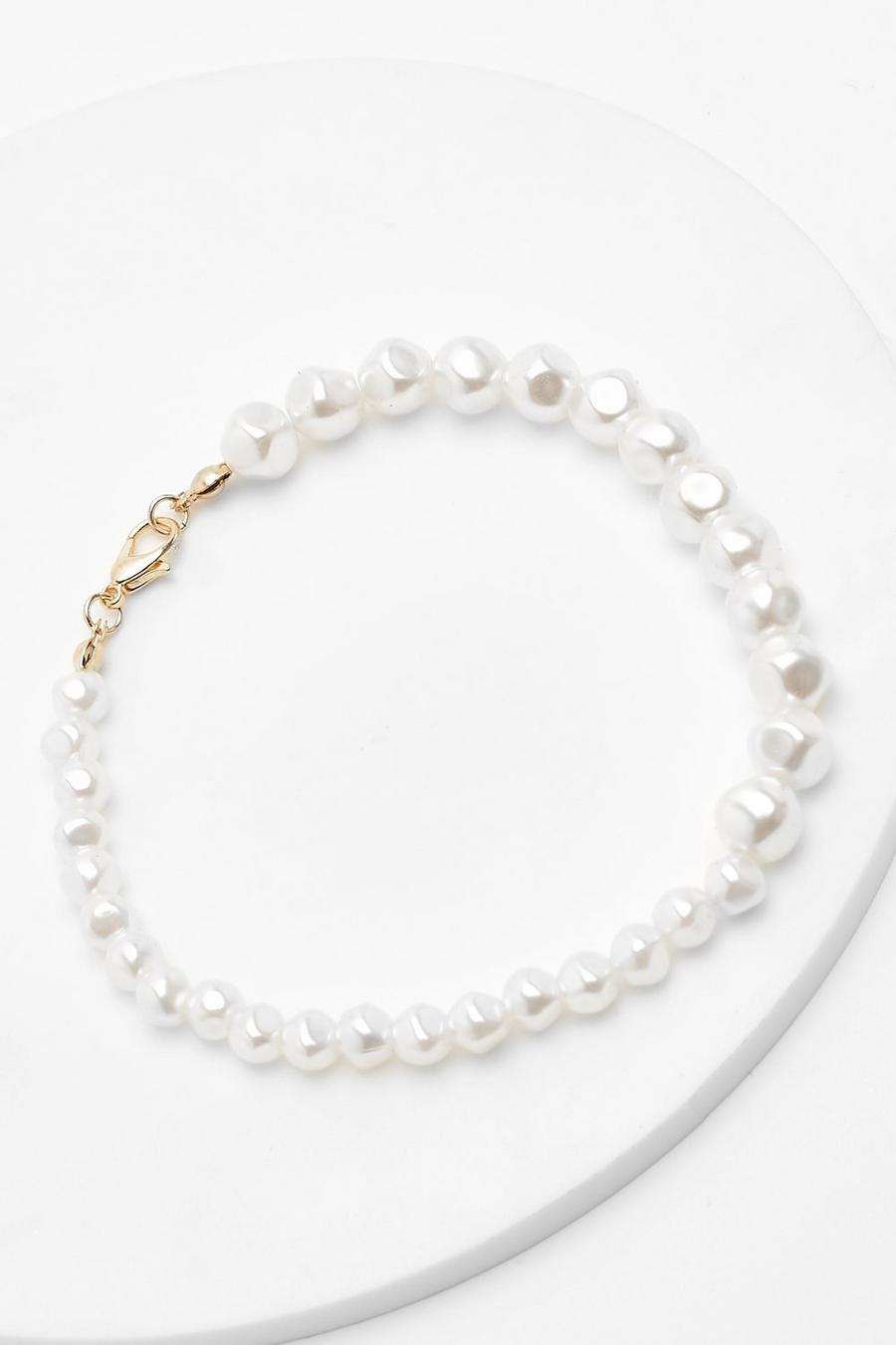 Organic Pearl Anklet , White bianco