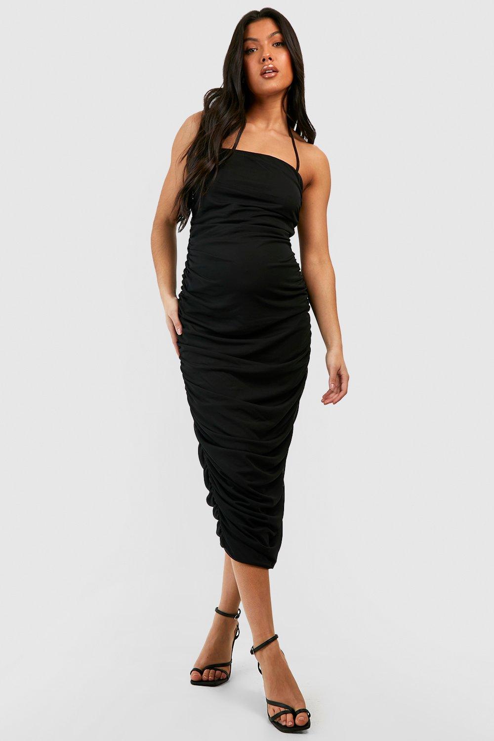 Maternity Long Sleeve Slinky Cowl Neck Midi Dress