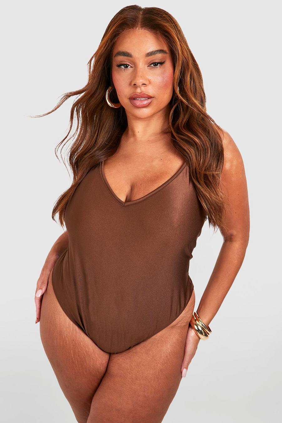 Chocolate brown Plus Plunge Swimsuit 