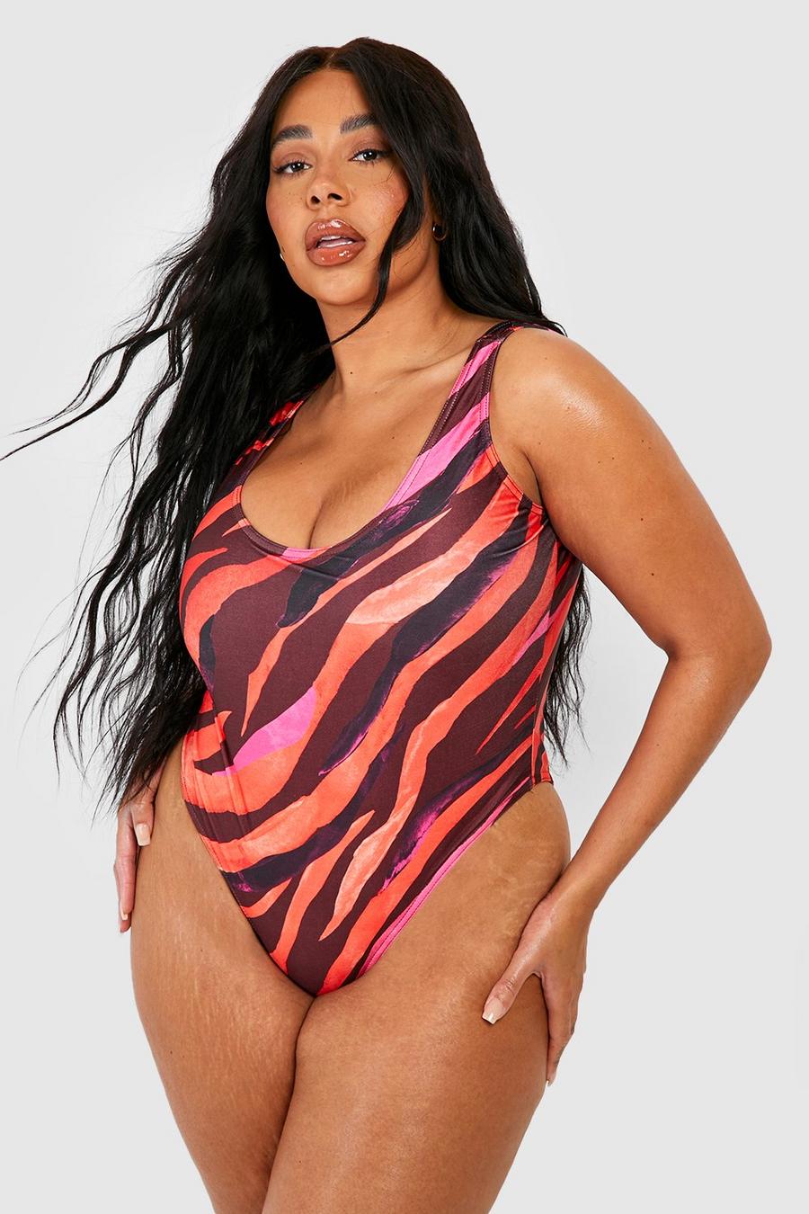 Red Plus Zebra Print Scoop Swimsuit image number 1