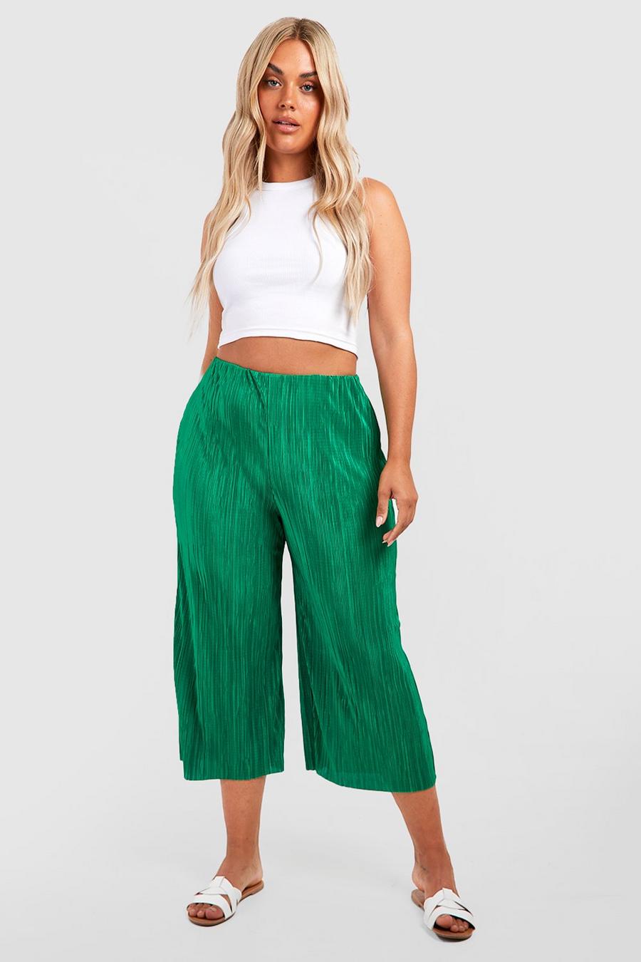 Emerald grön Plus Plisse Culotte Trouser 