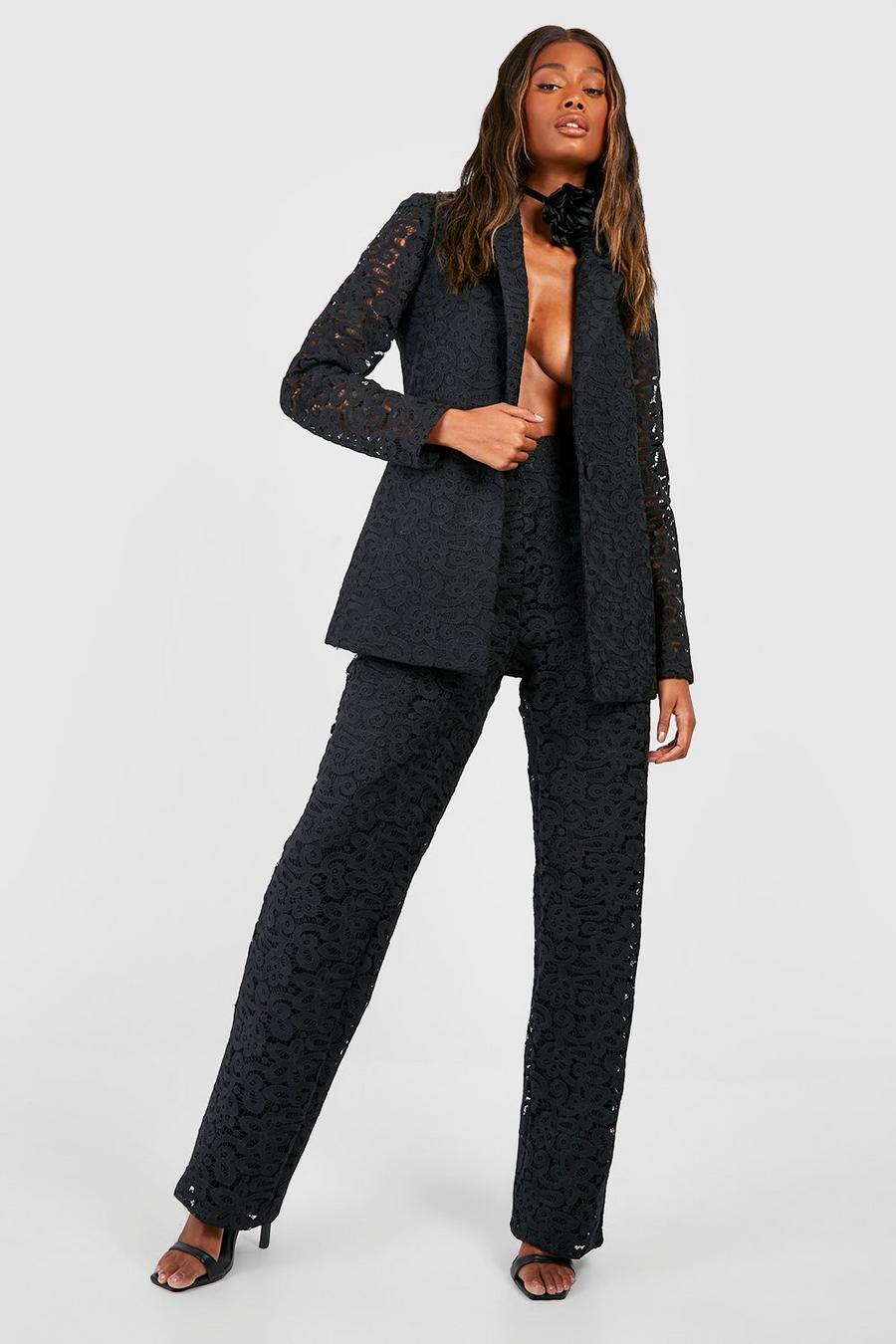 Black Premium Lace Flared Dress Pants image number 1
