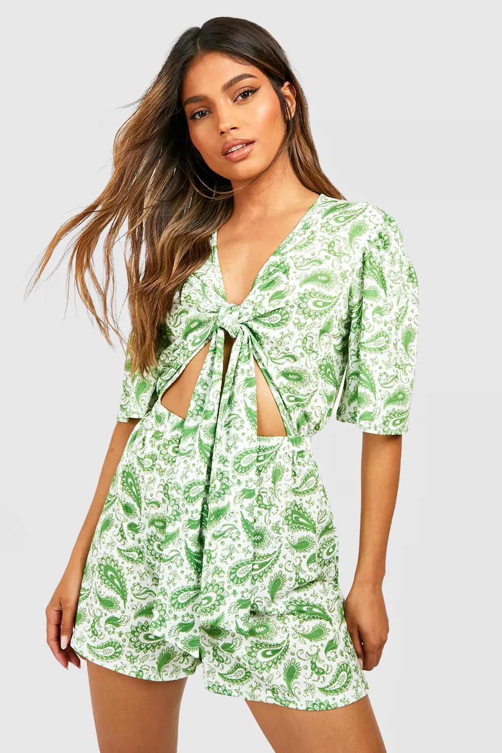 Green Paisley Print Tie Detail Playsuit alternative image