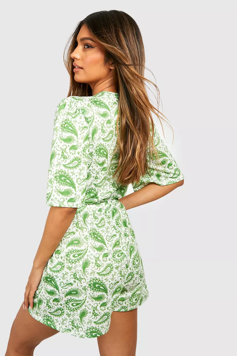 Green Paisley Print Tie Detail Playsuit alternative image