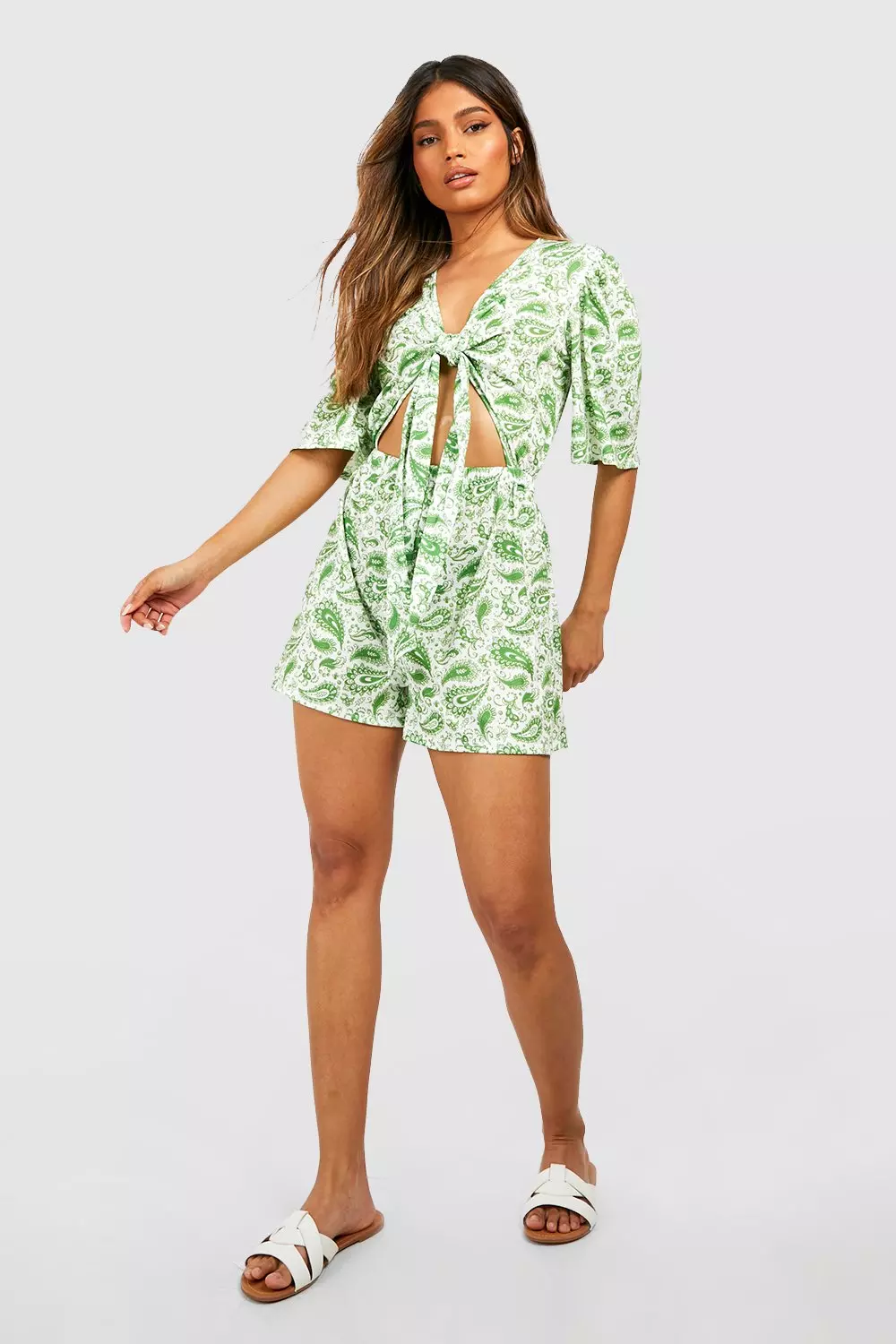 Green Paisley Print Tie Detail Playsuit alternative image