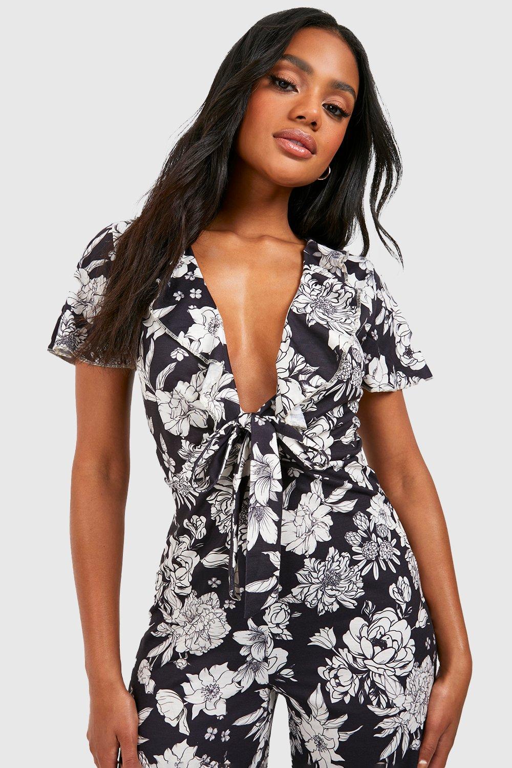 Black floral sale plunge pinafore dress