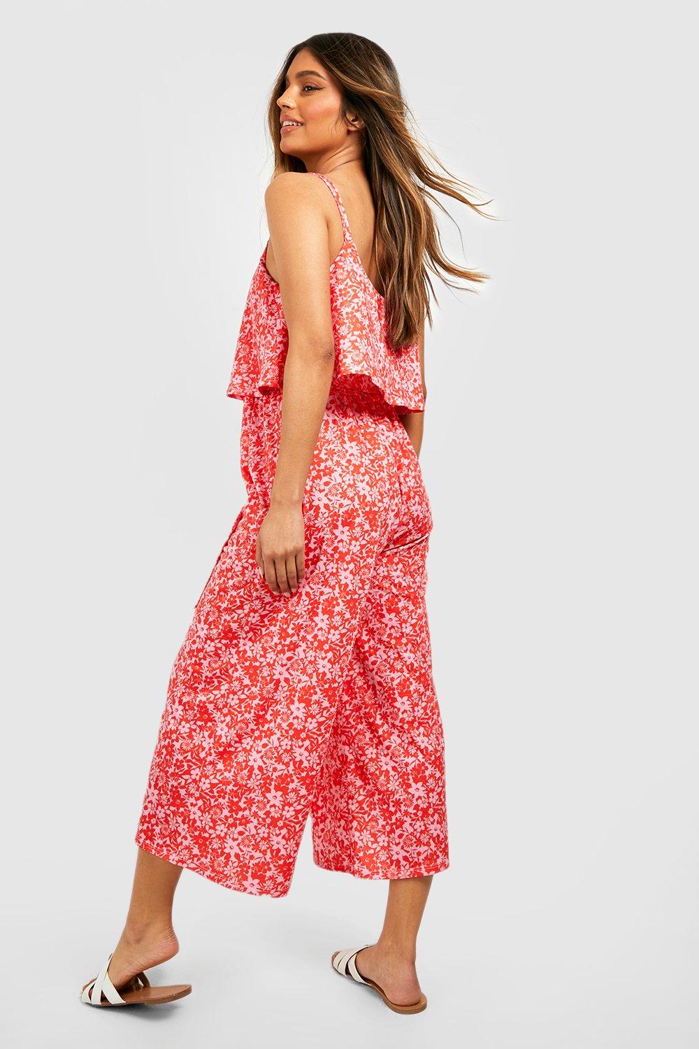 Floral Strappy Belted Culotte Jumpsuit