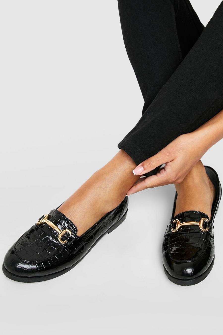 Black Wide Fit T Bar Loafers