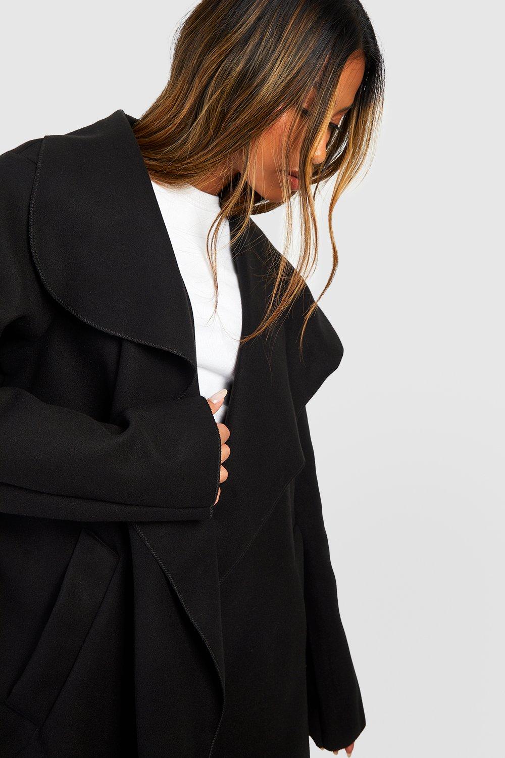 Belted waterfall shop coat boohoo