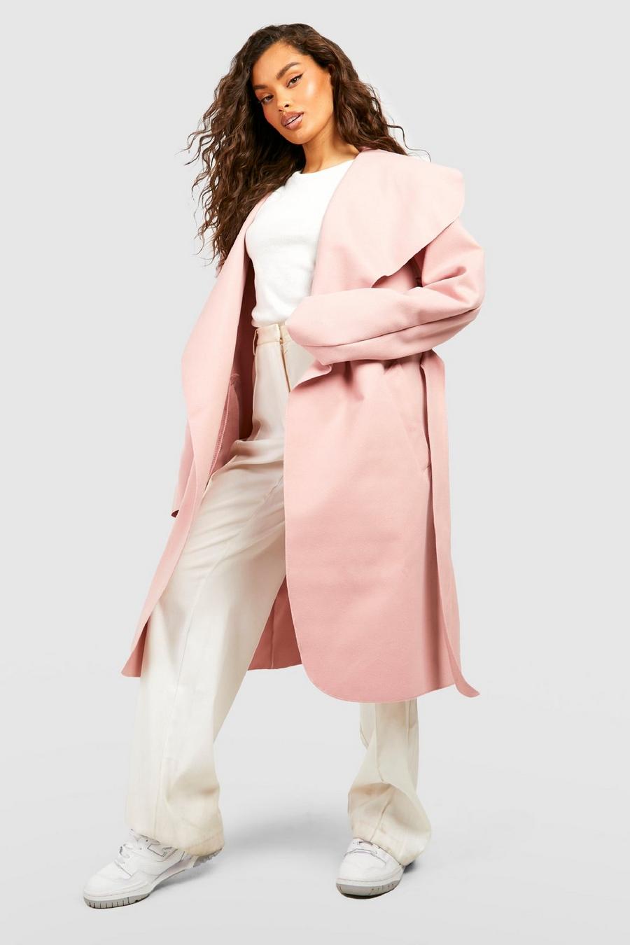 Mantel mit Gürtel und Wasserfallausschnitt, Blush rosa