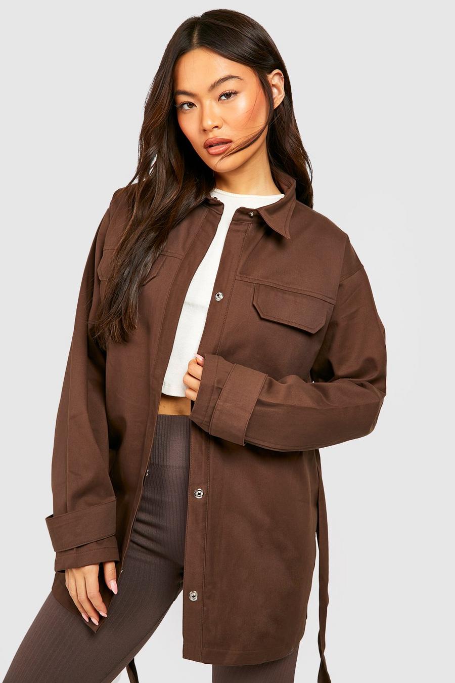 Chocolate Belted Twill Utility Jacket image number 1
