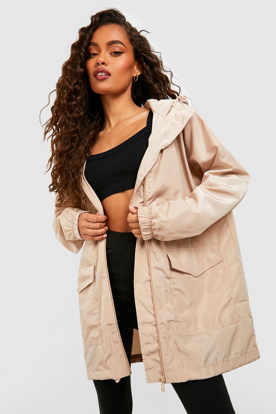 Stone beige Longline Hooded Synched Waist Parachute Mac