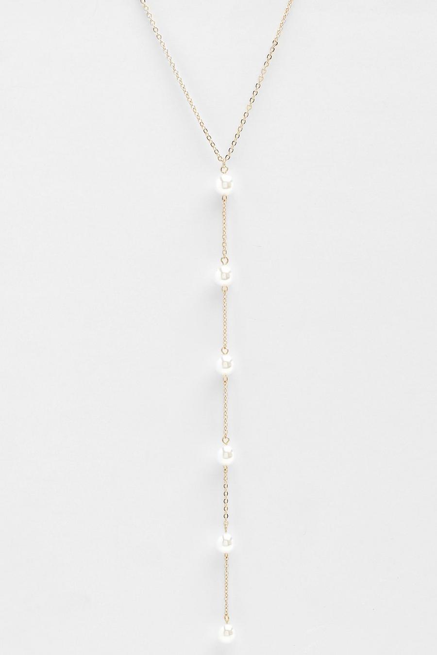 Gold metallic Pearl Plunge Necklace