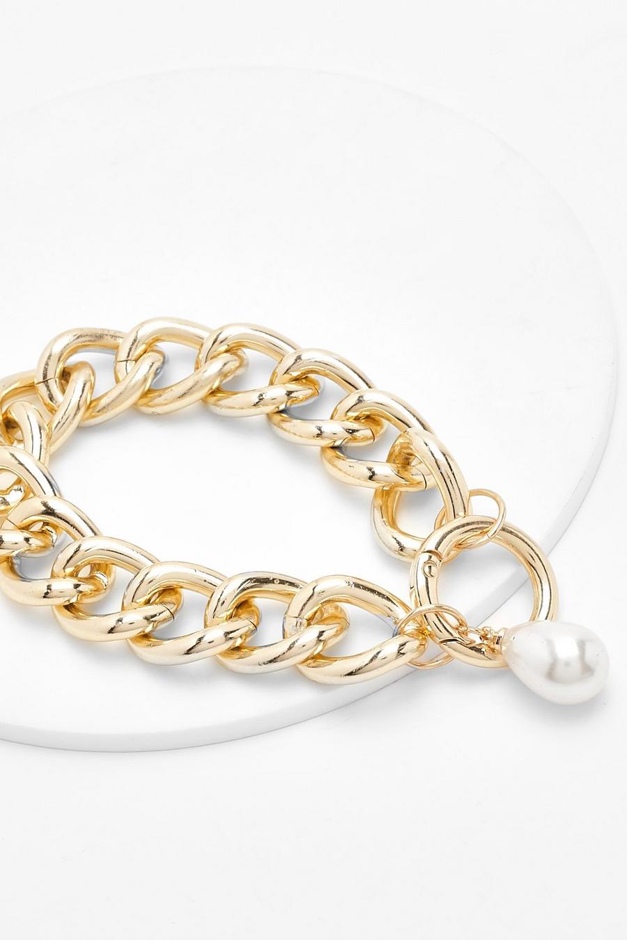 Gold Chunky Pearl Drop Bracelet image number 1