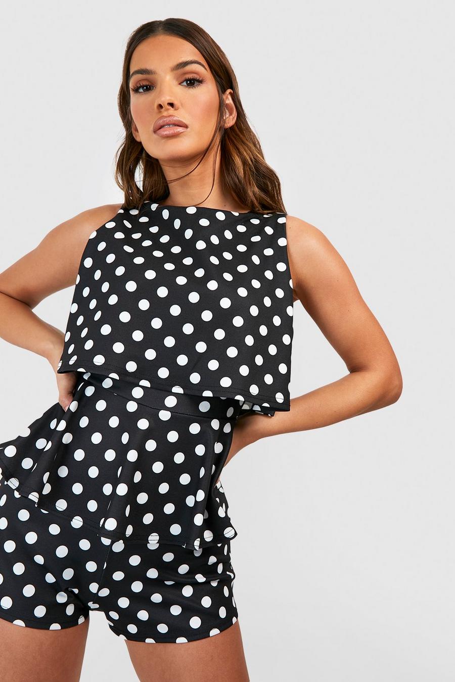 Black Polka Dot Double Layer Playsuit image number 1