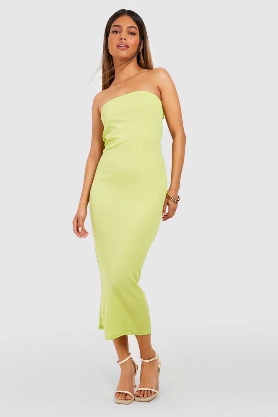 Lime green Bandeau Low Back Textured Midaxi Dress