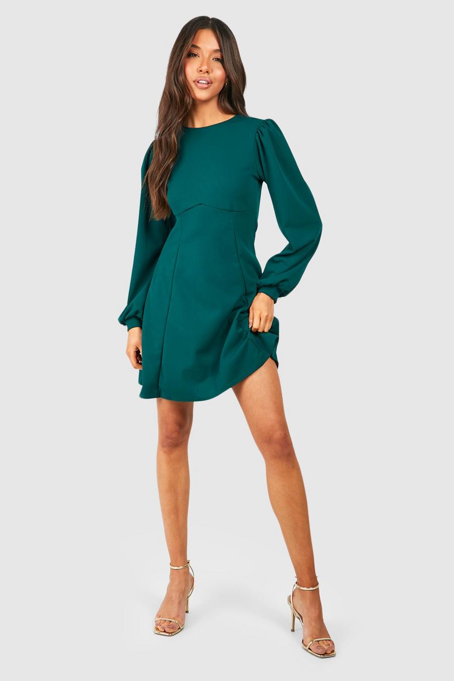 Emerald Blouson Sleeve Skater Dress image number 1