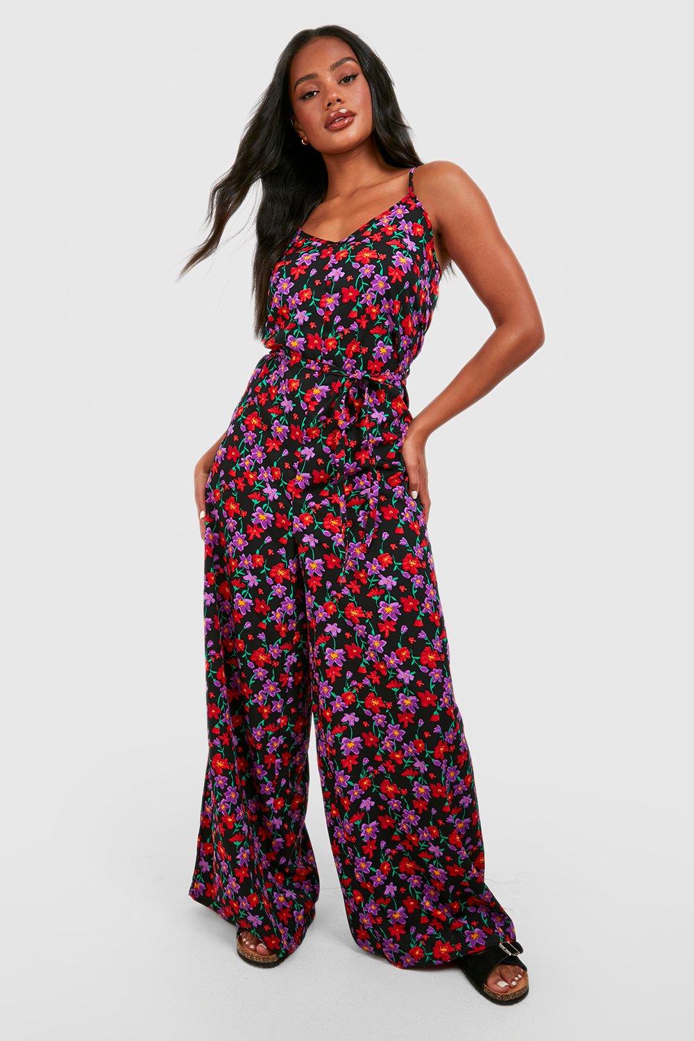 Black and red store floral jumpsuit