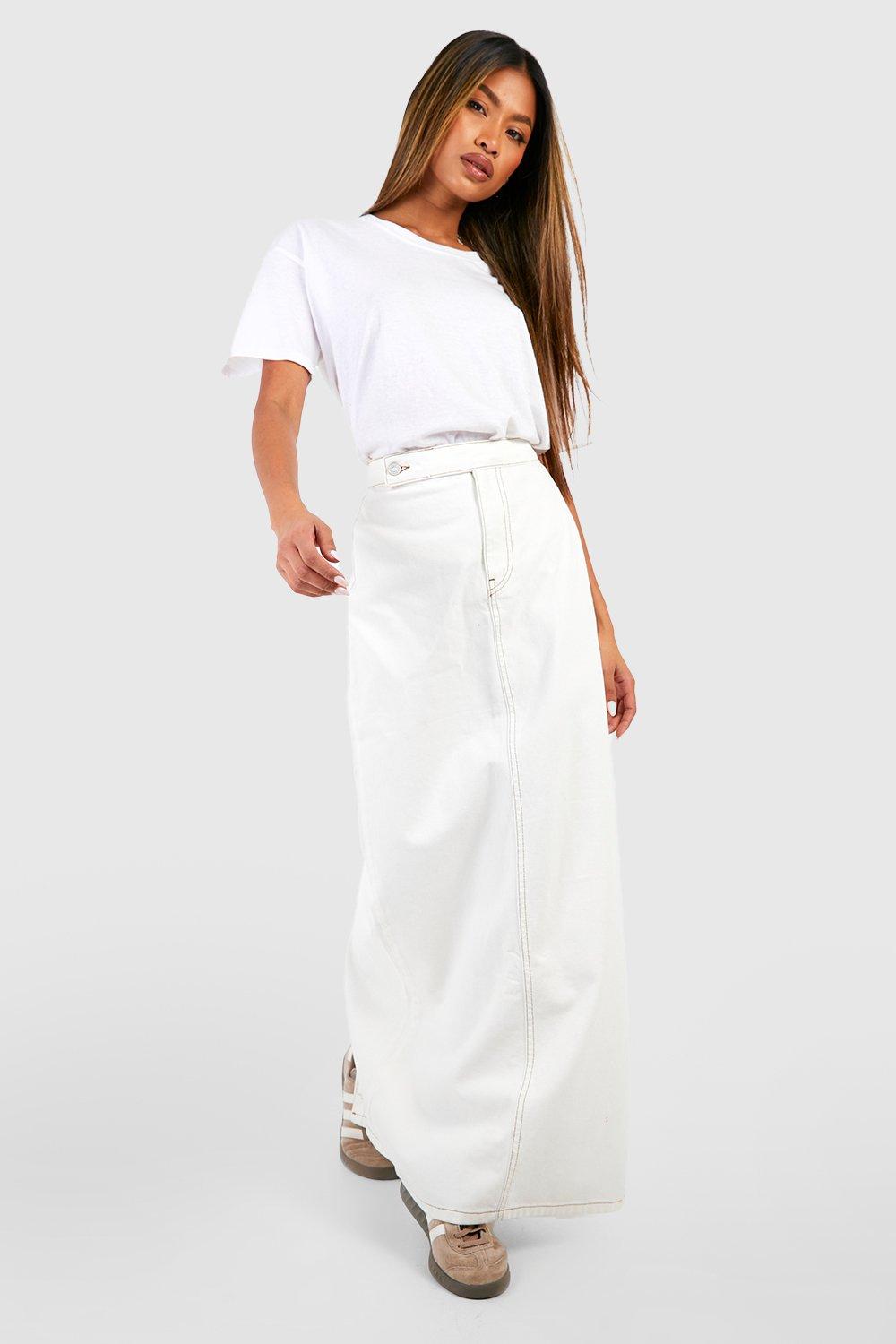 White denim skirt boohoo sale