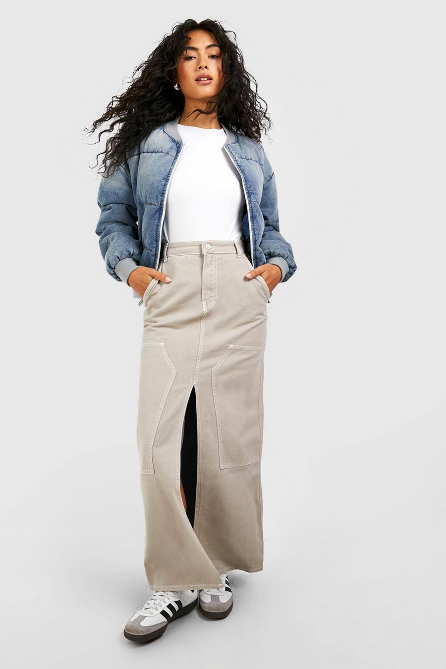 Jupe longue en jean à coutures contrastantes image number 1