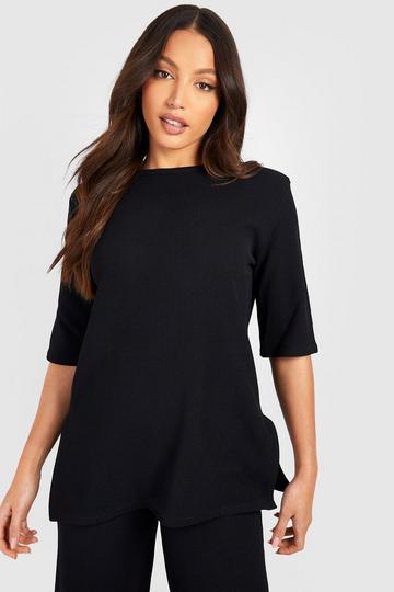 Tall Ripple Rib Oversized Split Side Top black