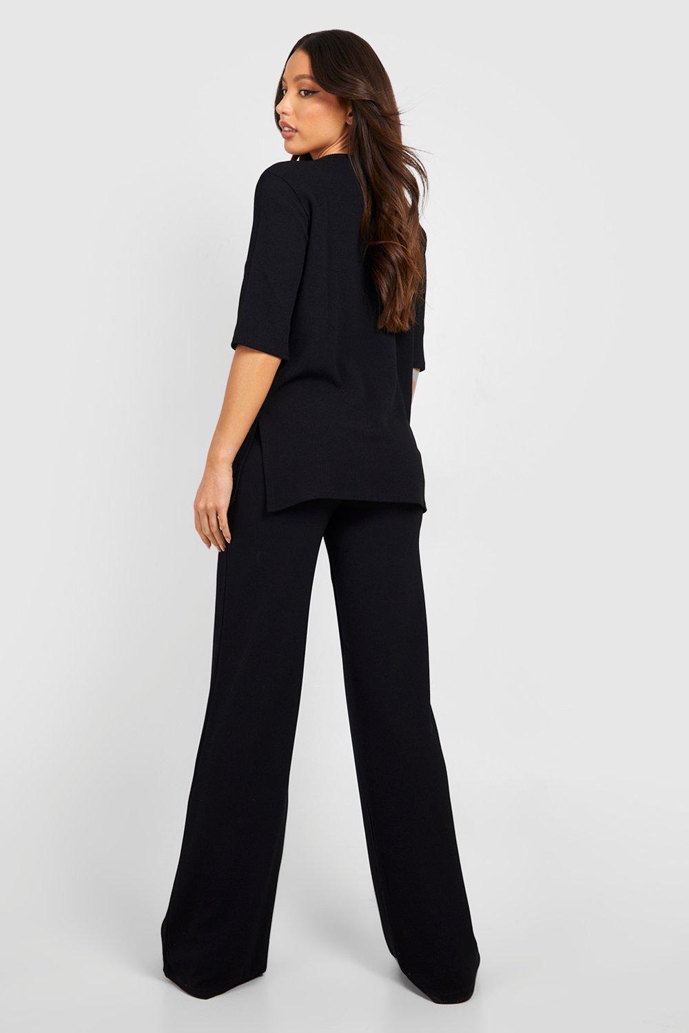 Tall Ripple Rib High Waisted Wide Leg Pants | boohoo