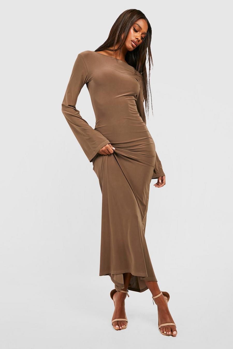 Mocha Heavy Soft Touch Low Back Maxi Dress image number 1