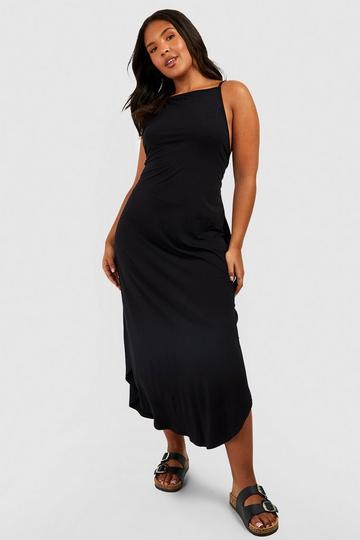 Black Plus Jersey Knit Curved Hem Midi Dress