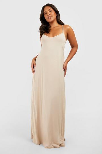 Plus Jersey Strappy V Neck Maxi Dress stone