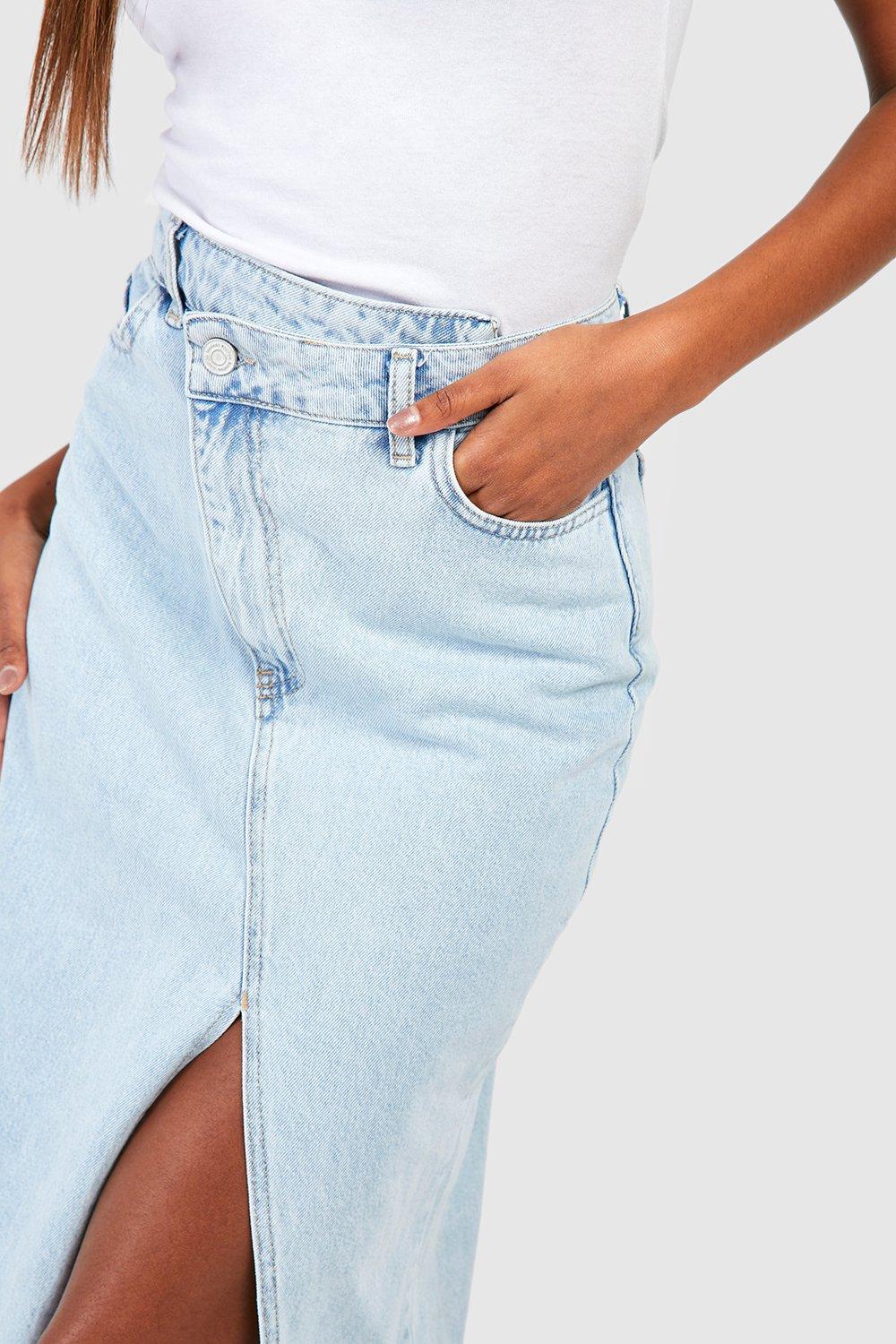 Light Blue Wash Dungaree Denim Maxi Skirt