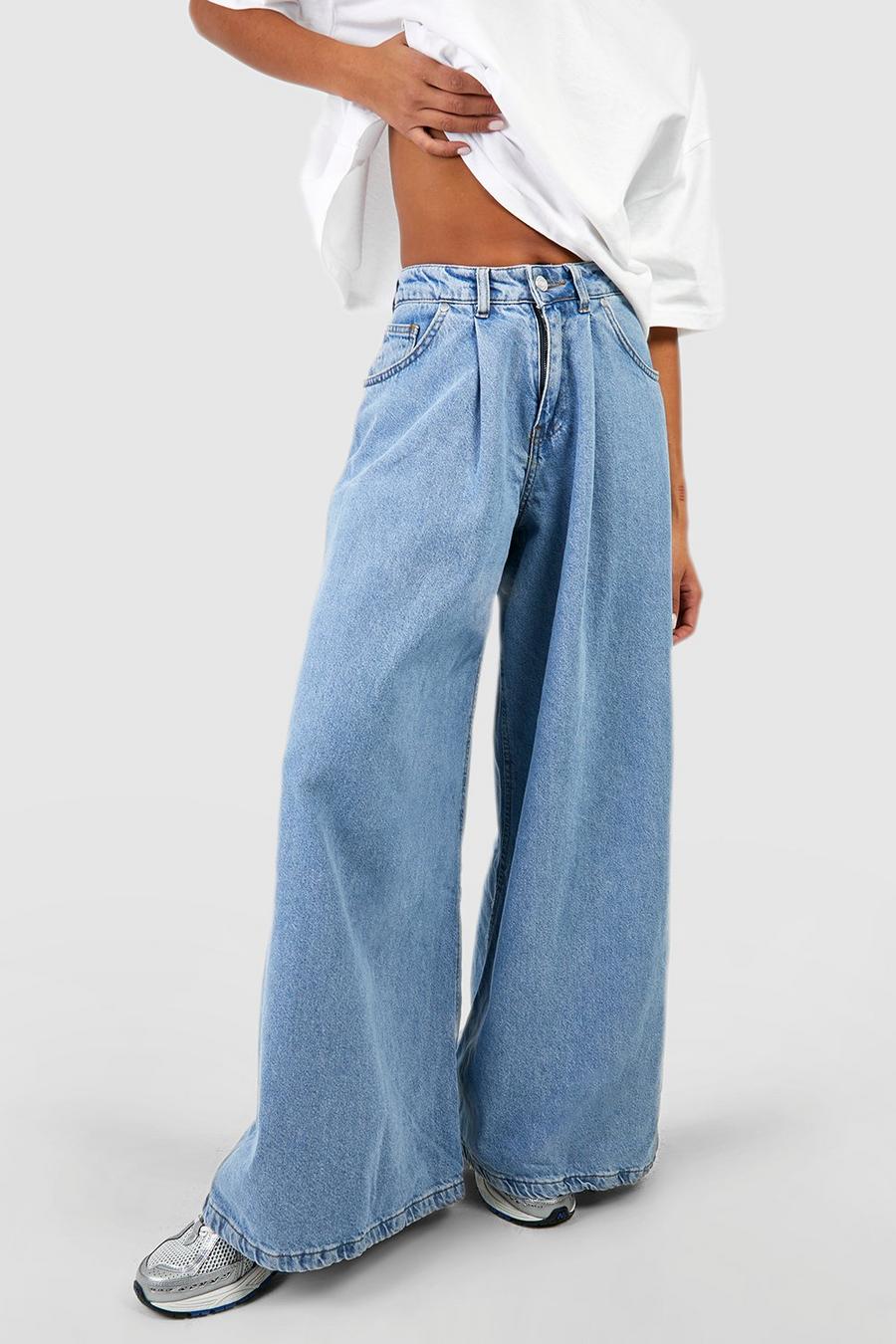 XS-XL Size Women's Stretch Loose Full Length Jeans Wide Leg Flare