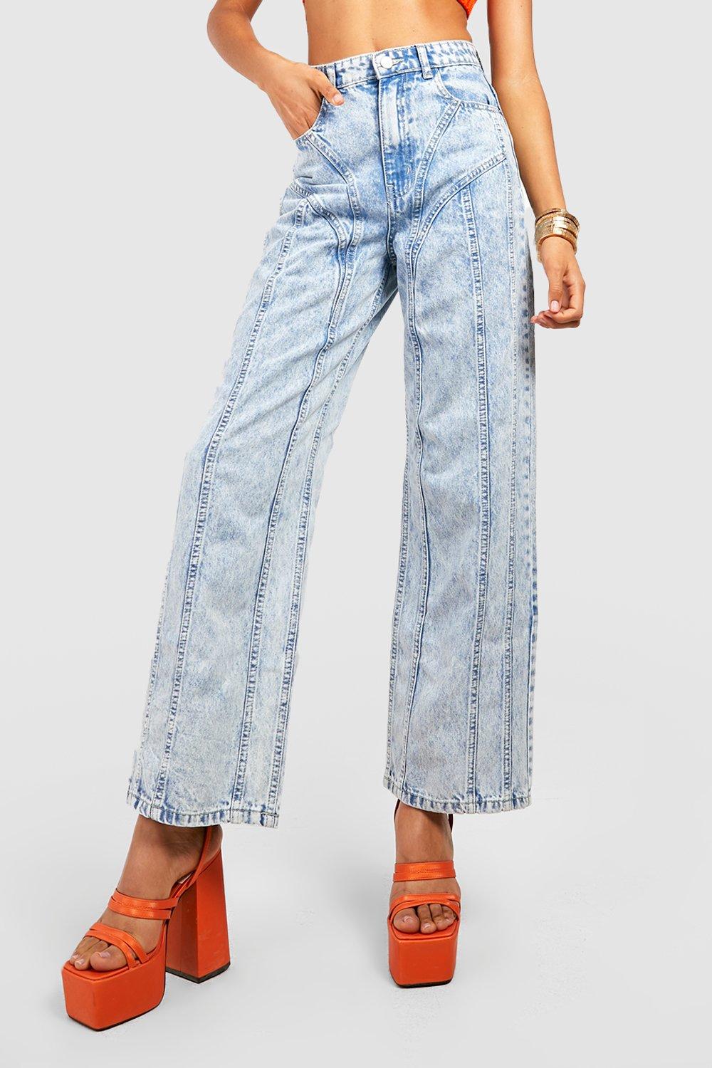 Jeans, Premium Seam Detail Straight Leg Denim Jeans