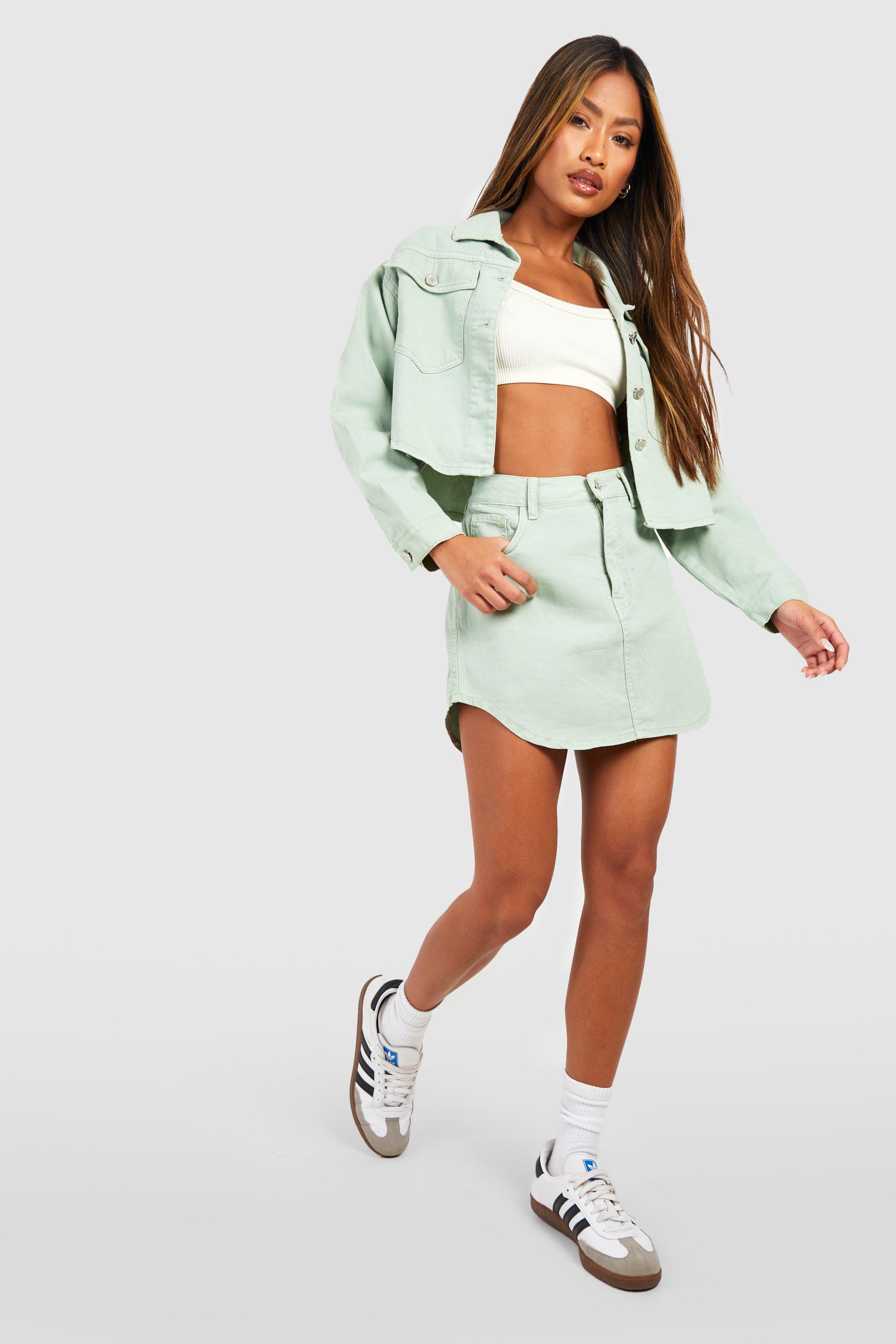 Green denim hot sale mini skirt