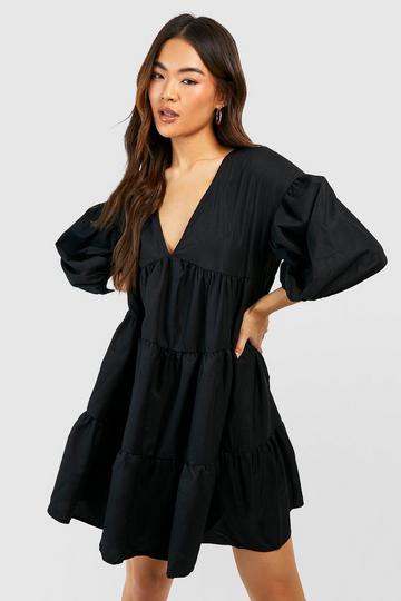 Tiered Oversized Smock Dress black