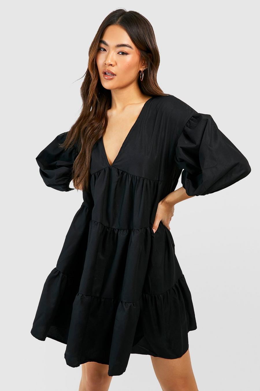 Vestido holgado oversize escalonado, Black image number 1