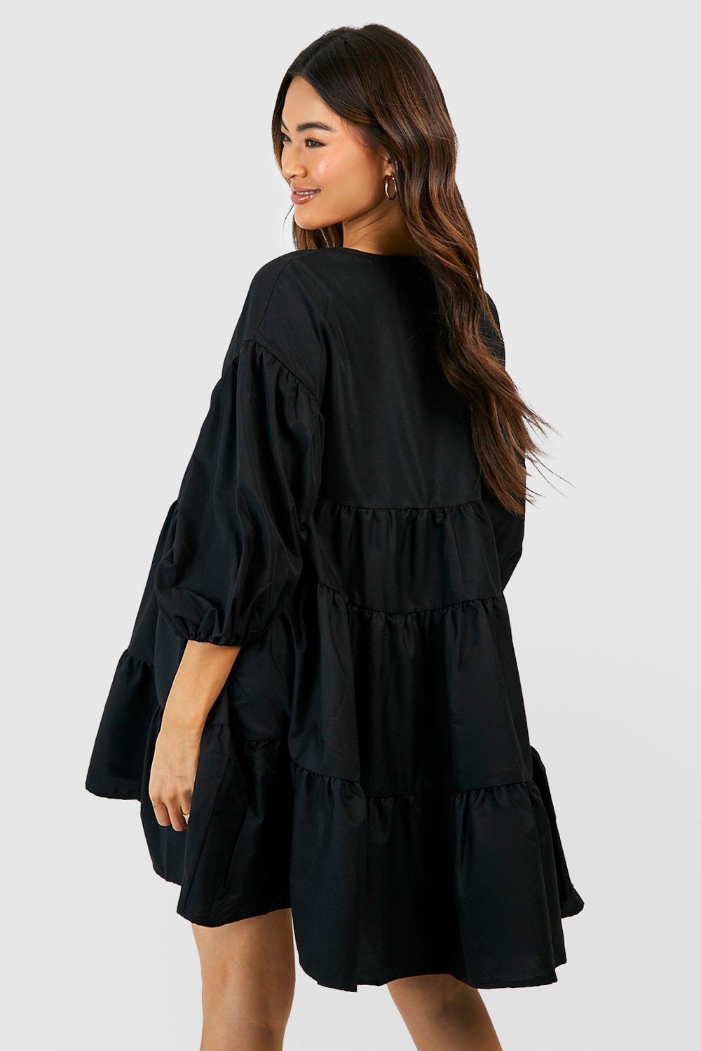 Women s Tiered Oversized Smock Dress Boohoo UK