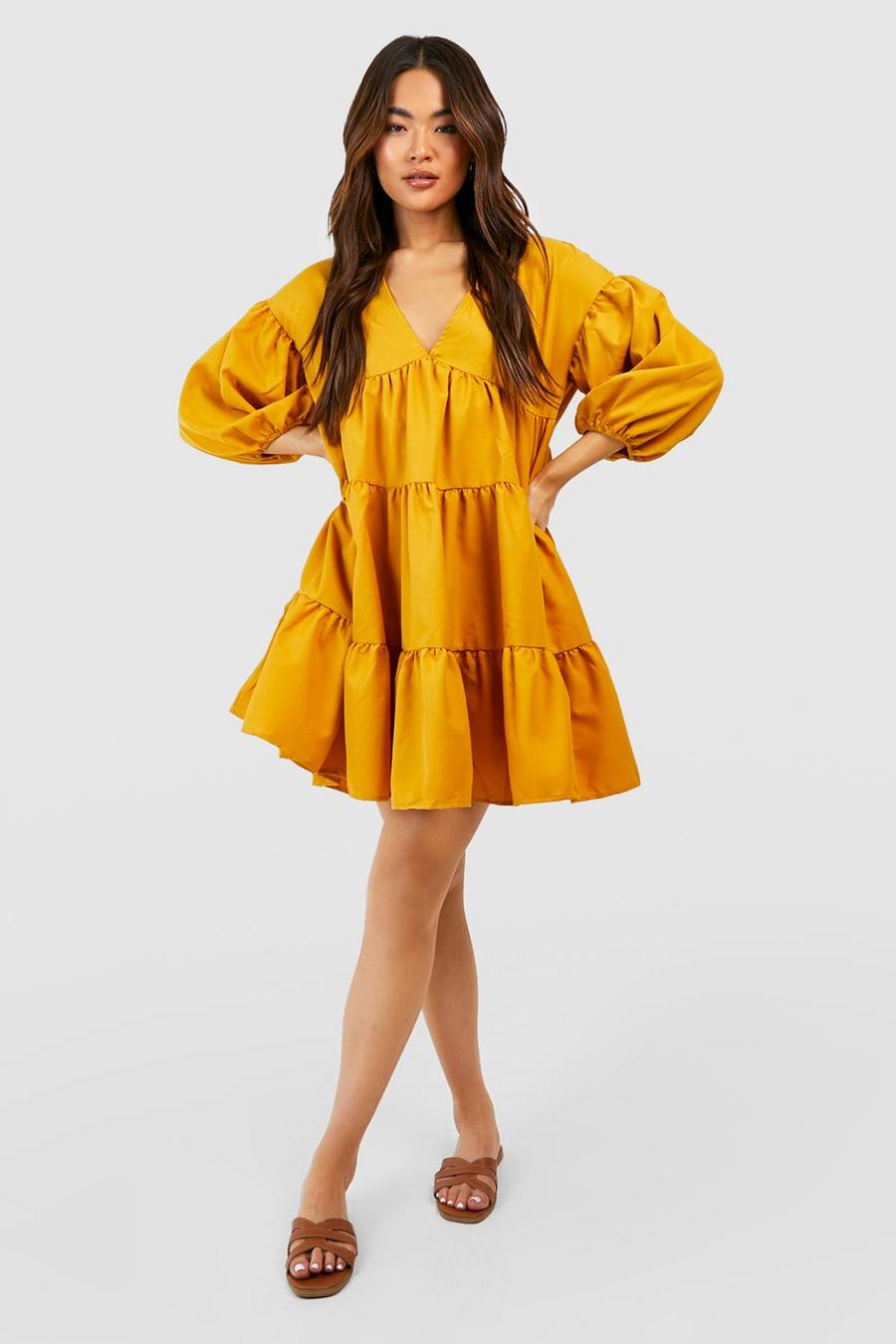 Mustard yellow Tiered Oversized Smock Dress