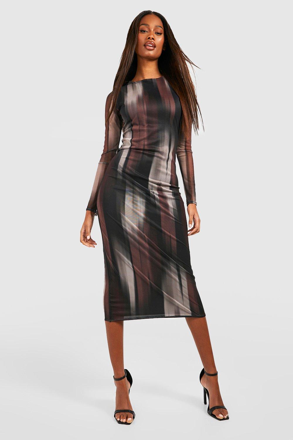 Mesh sleeve hotsell midi dress