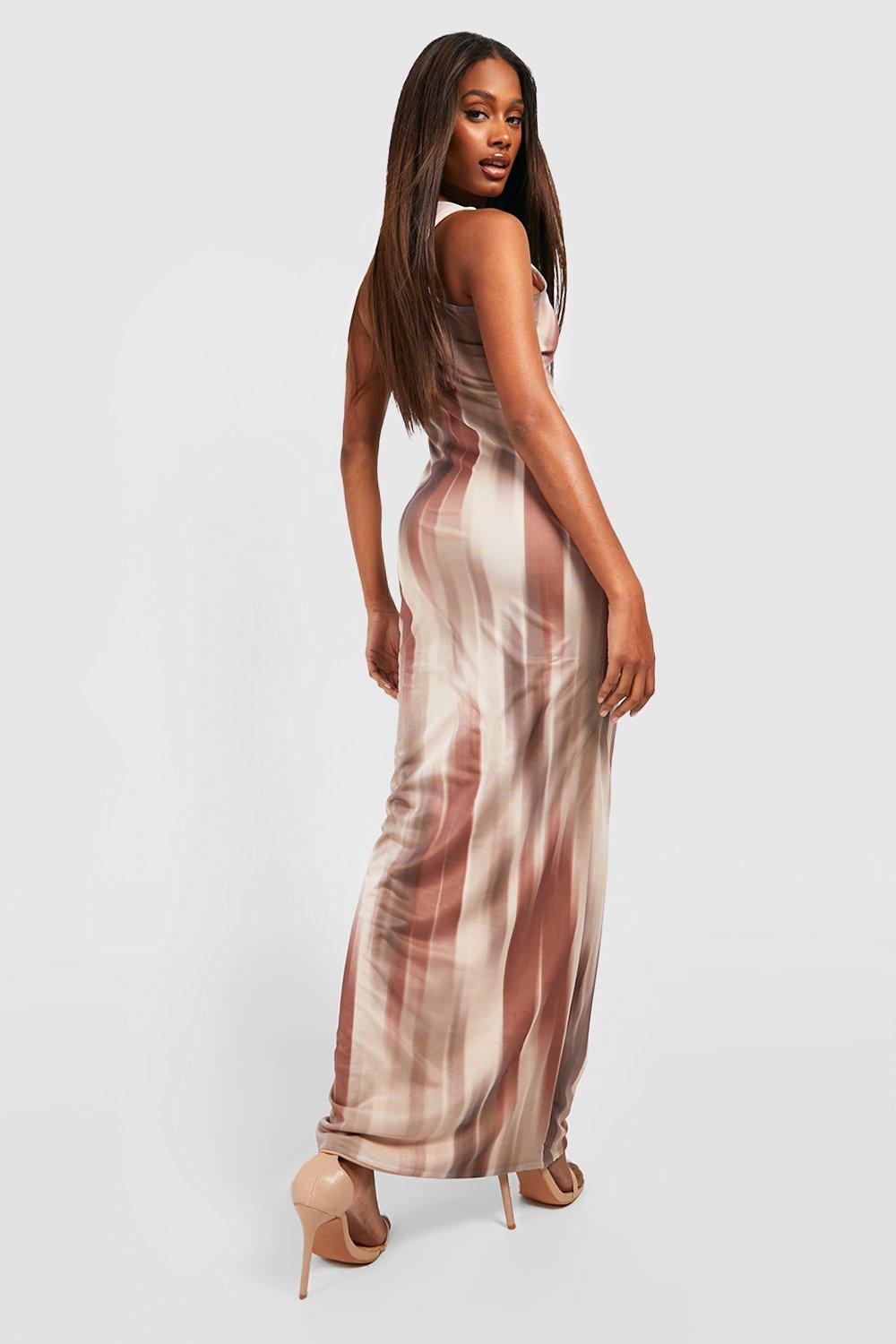 Abstract Mesh Racer Maxi Dress boohoo