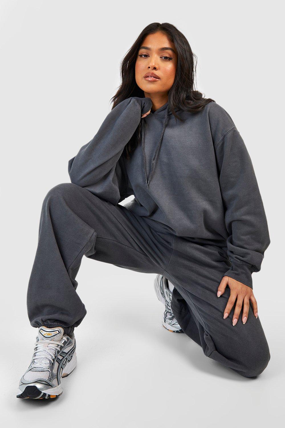 Women s Petite Acid Wash Hoody And Jogger Tracksuit Boohoo UK